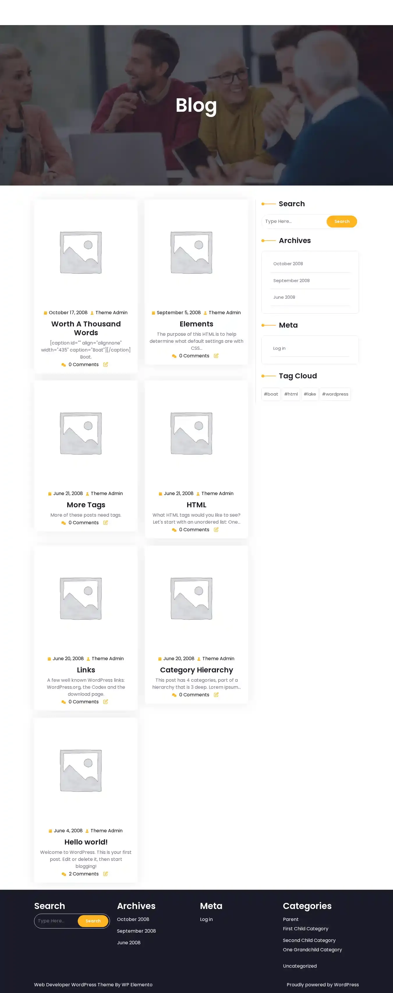 Web Developer Elementor home page on desktop