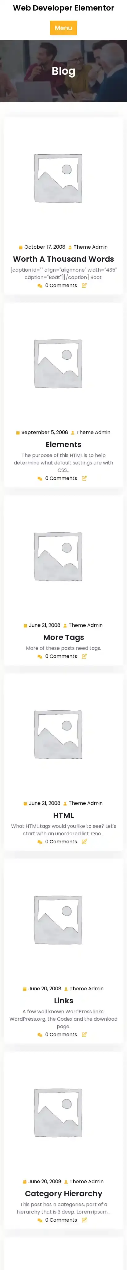Web Developer Elementor home page on mobile