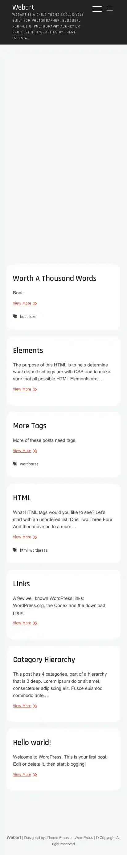 Webart home page on mobile
