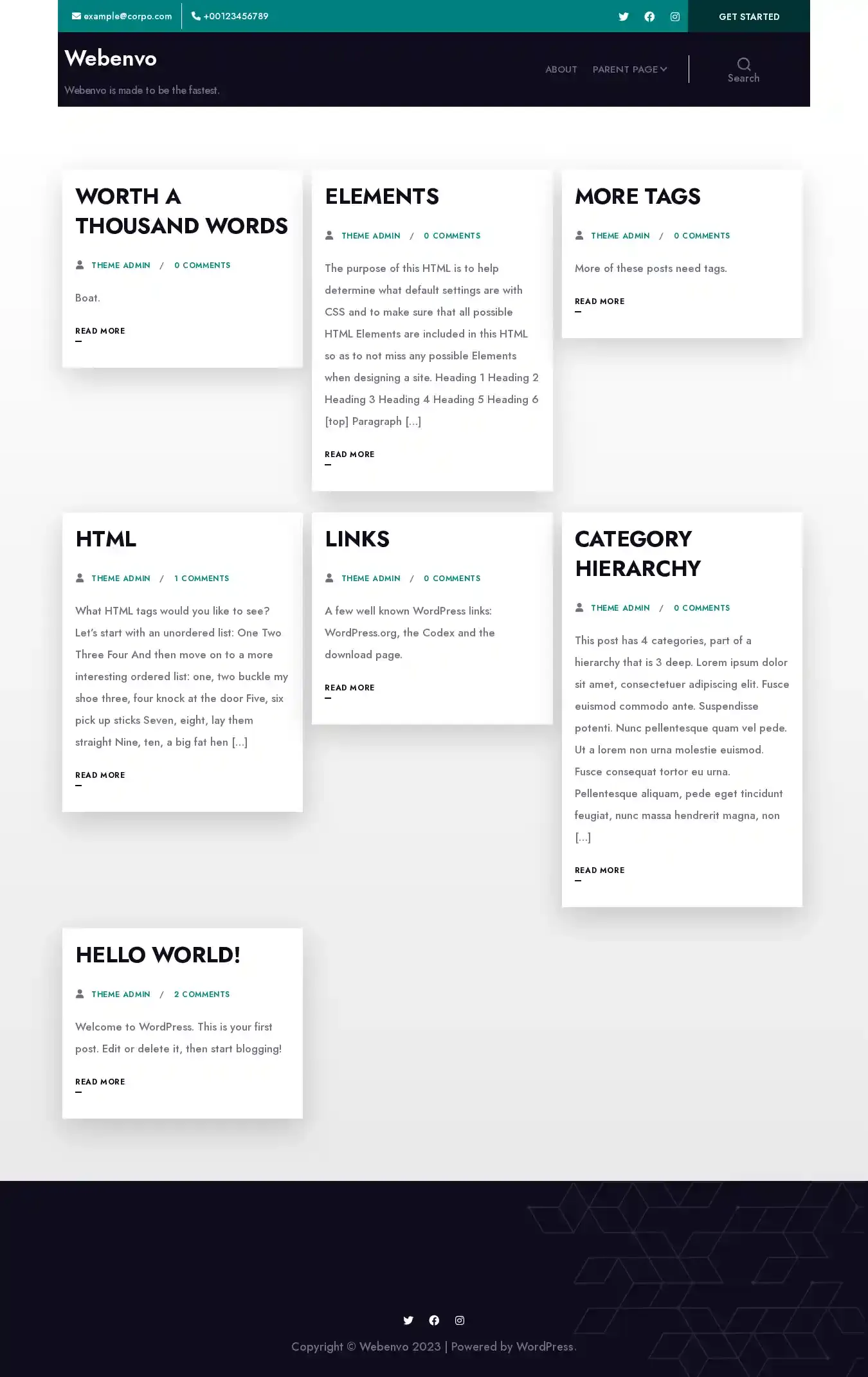 Webenvo home page on desktop