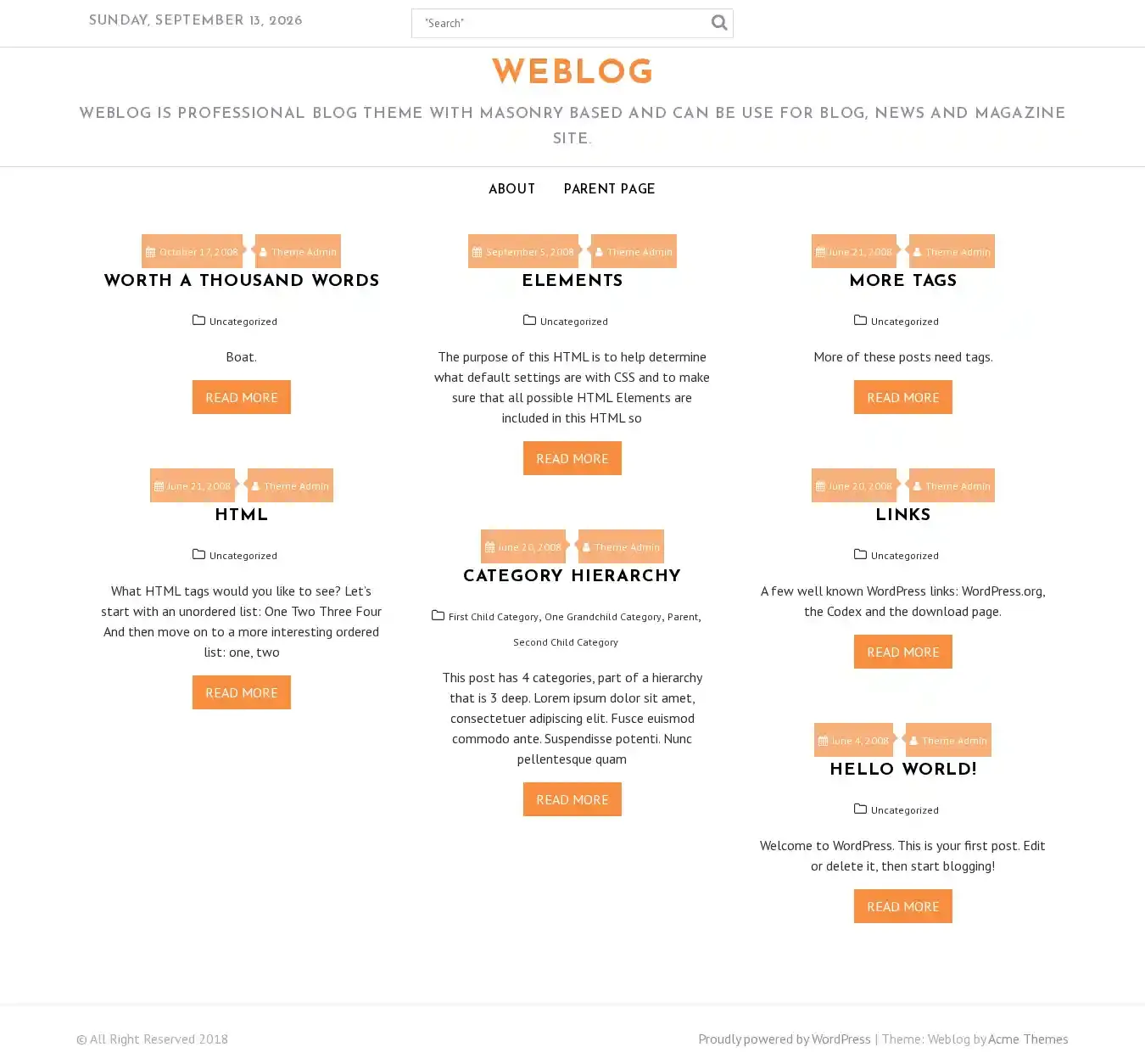 Weblog home page on desktop
