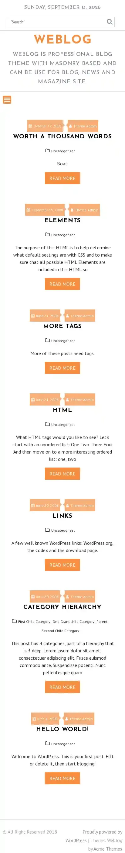 Weblog home page on mobile