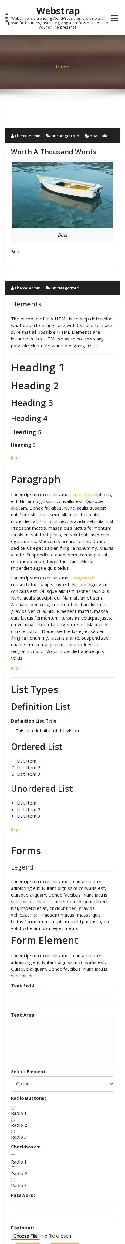 Webstrap home page on mobile