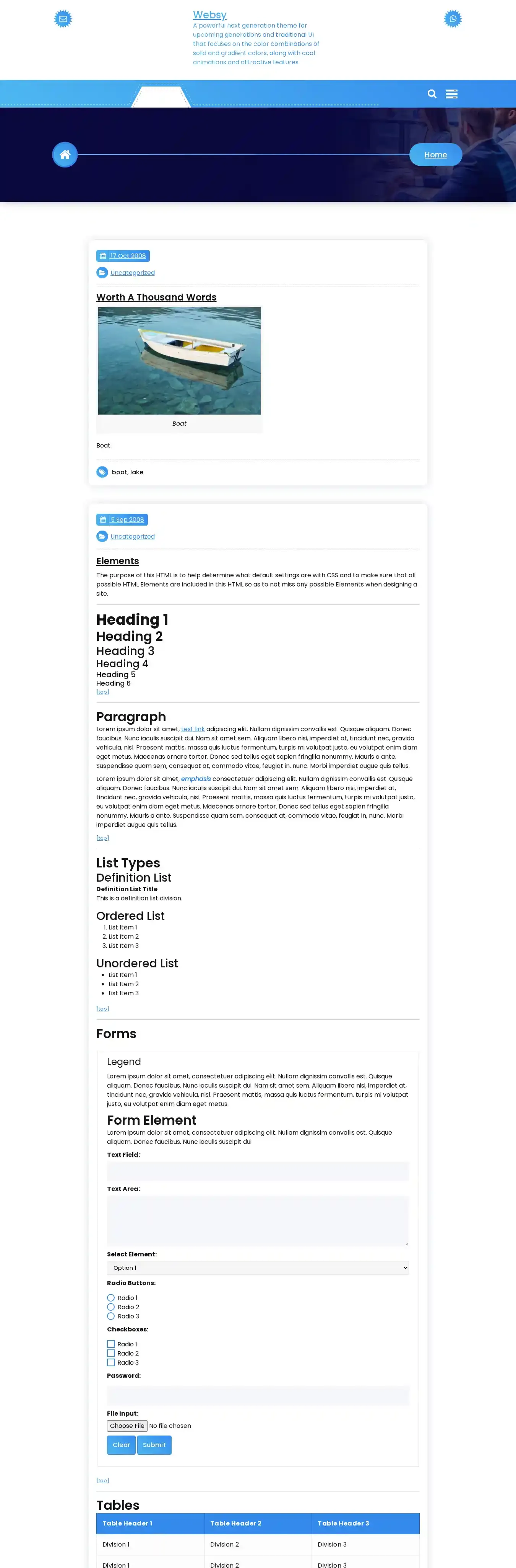 Websy home page on desktop