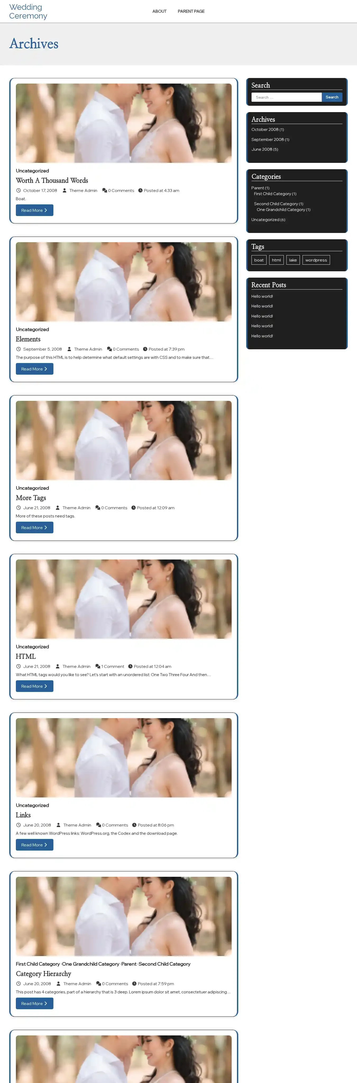 Wedding Ceremony home page on desktop