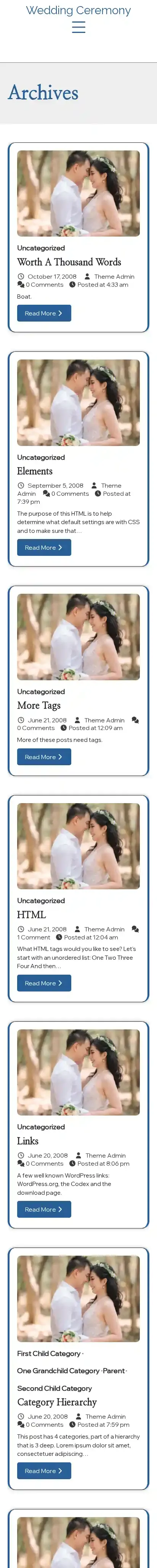 Wedding Ceremony home page on mobile