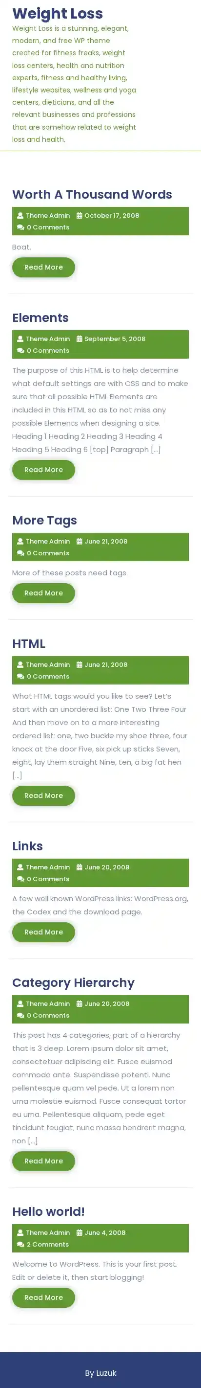 Weight Loss home page on mobile
