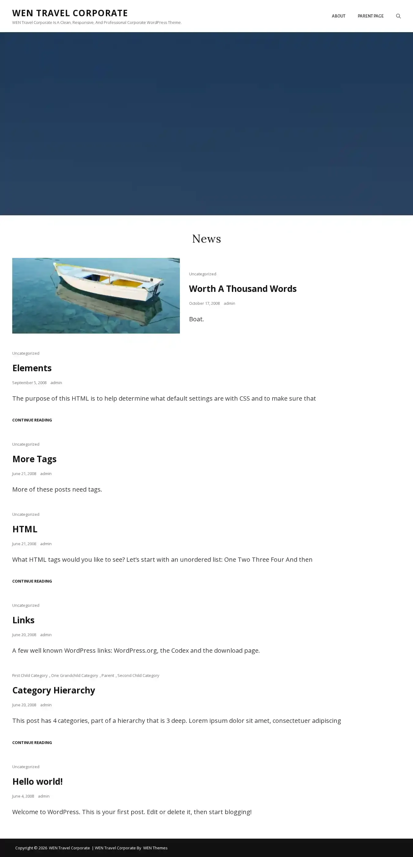WEN Travel Corporate home page on desktop