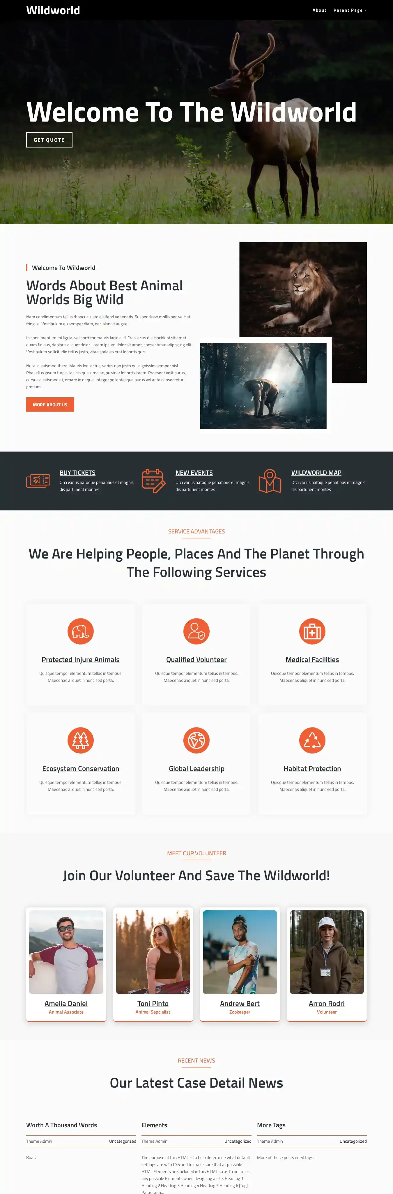 Wildworld home page on desktop