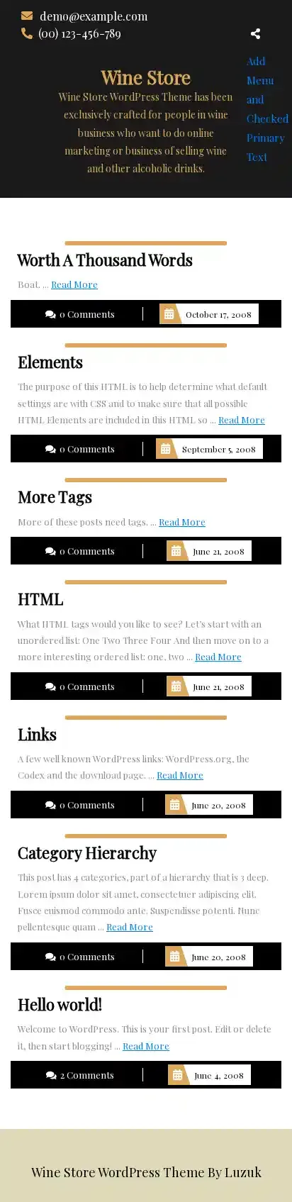 Wine Store home page on mobile