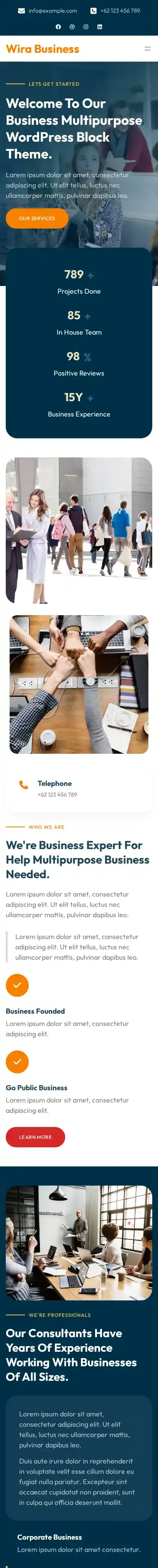 Wira Business home page on mobile