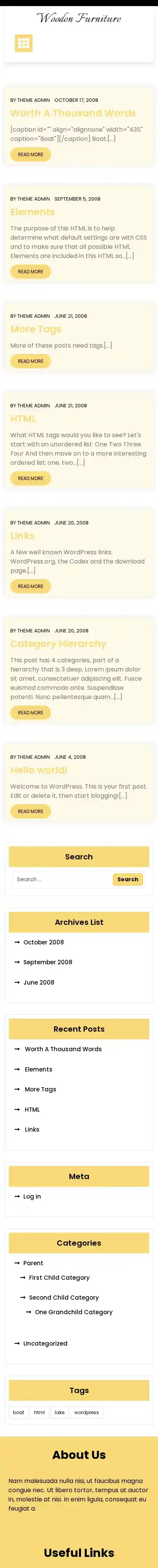 Wooden Furniture home page on mobile