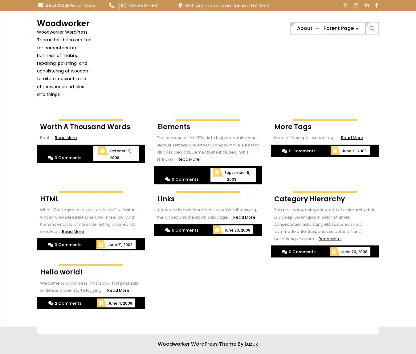 Woodworker home page on desktop