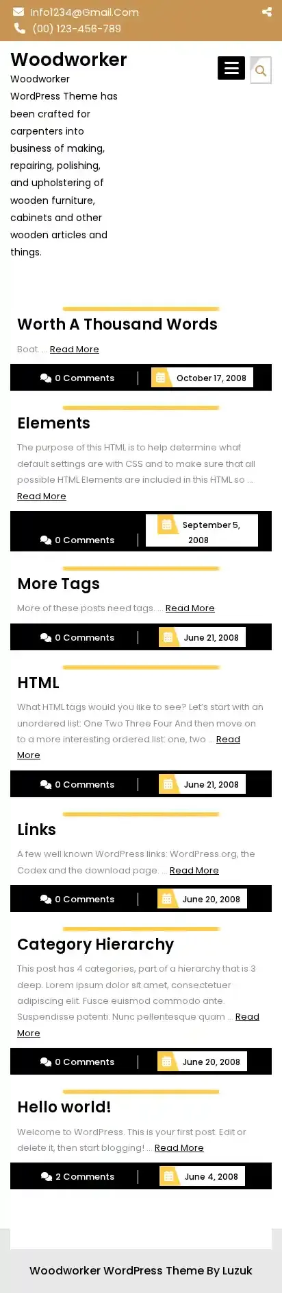 Woodworker home page on mobile