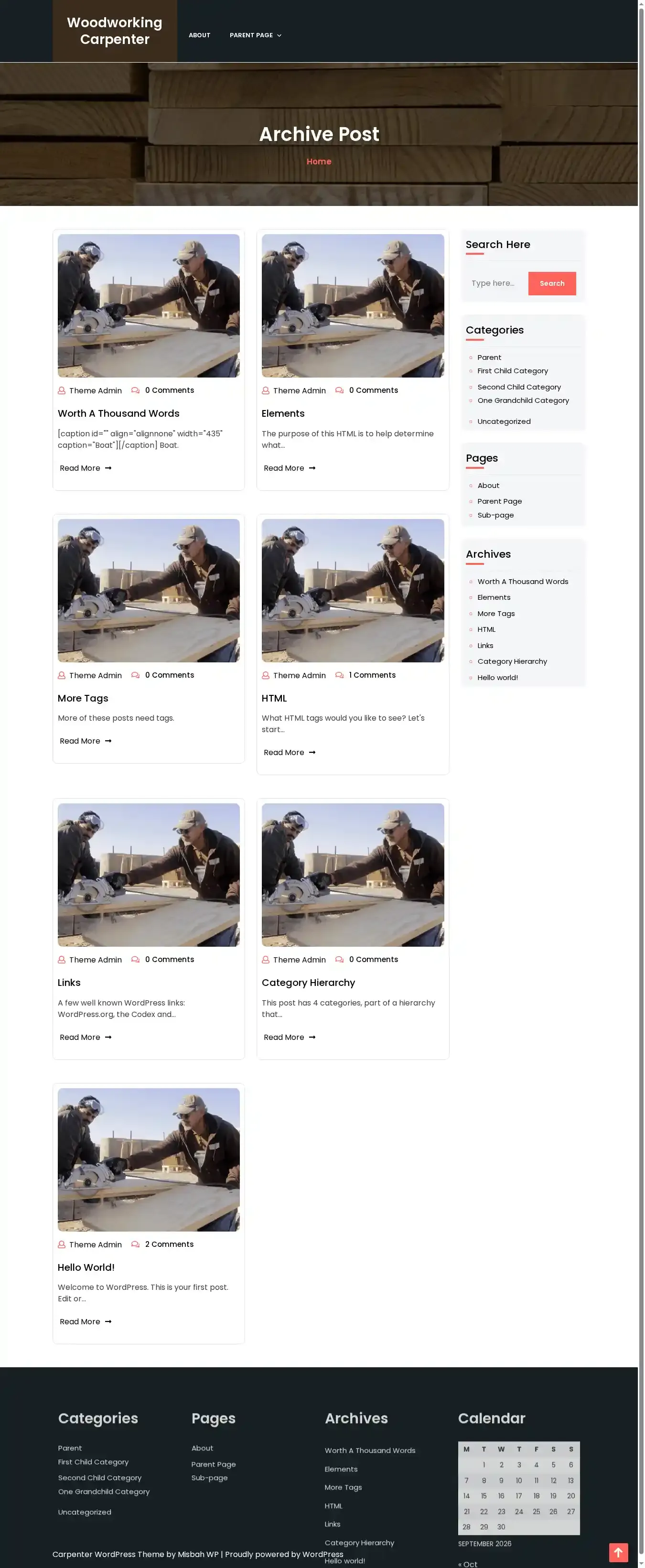 Woodworking Carpenter home page on desktop