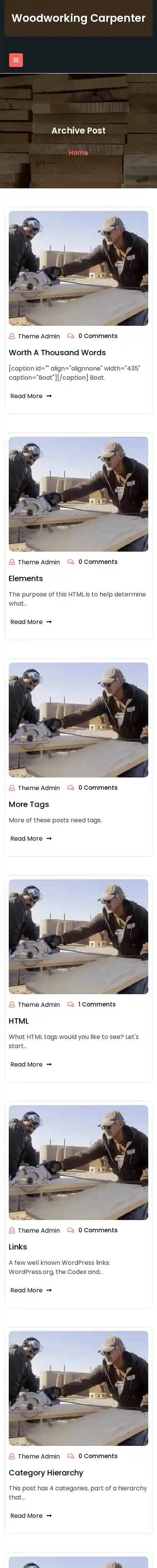 Woodworking Carpenter home page on mobile