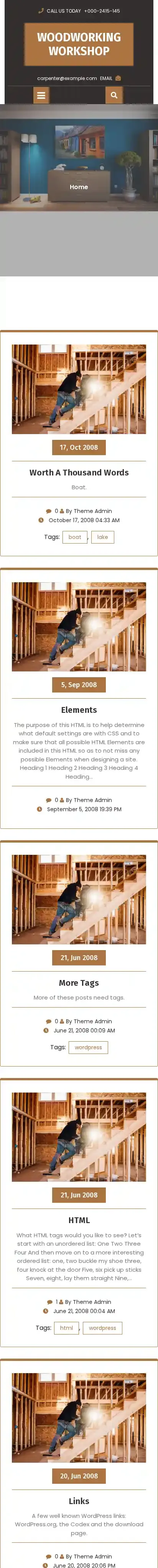 Woodworking Workshop home page on mobile