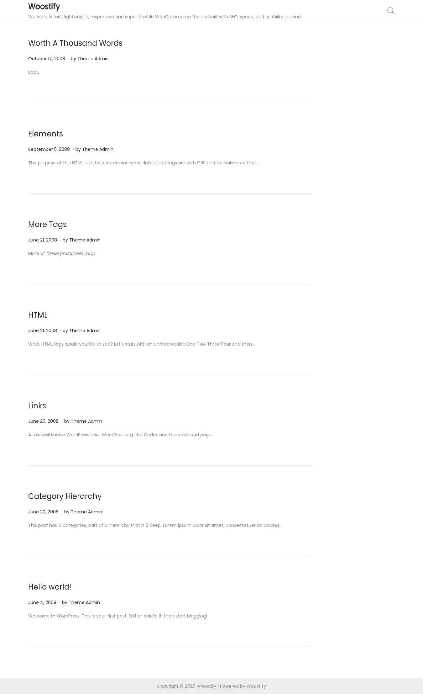 Woostify home page on desktop
