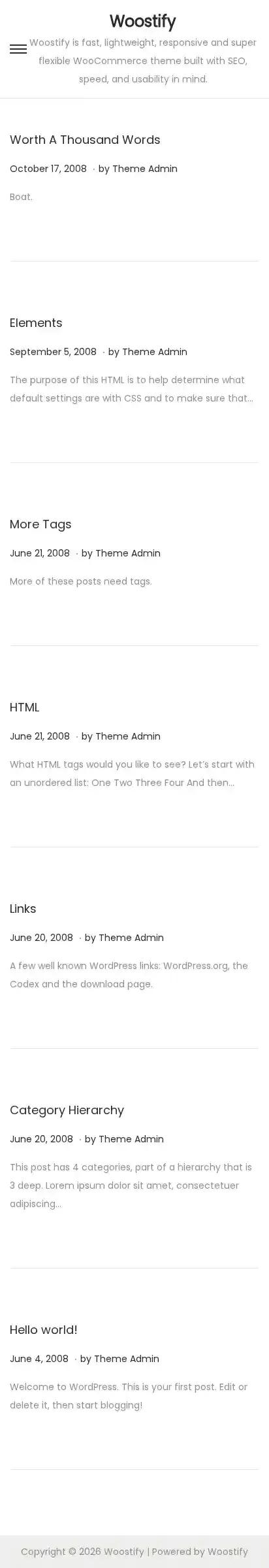 Woostify home page on mobile