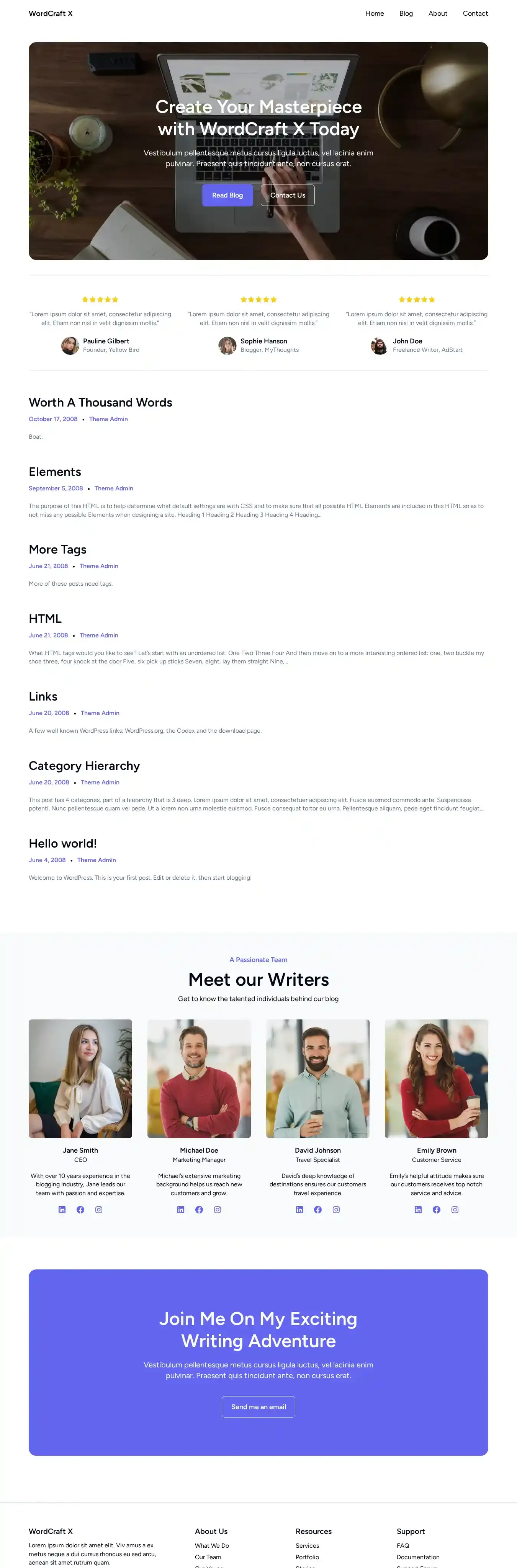 WordCraft X home page on desktop