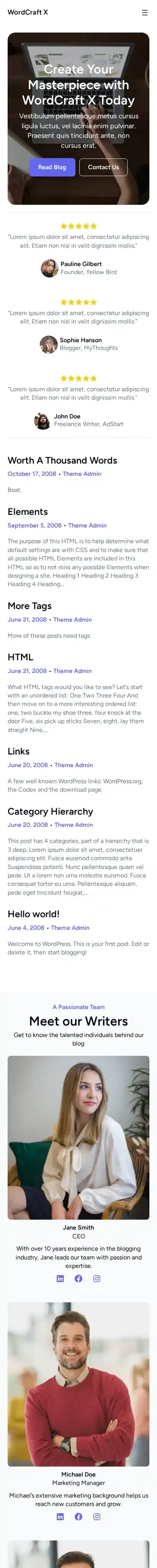 WordCraft X home page on mobile