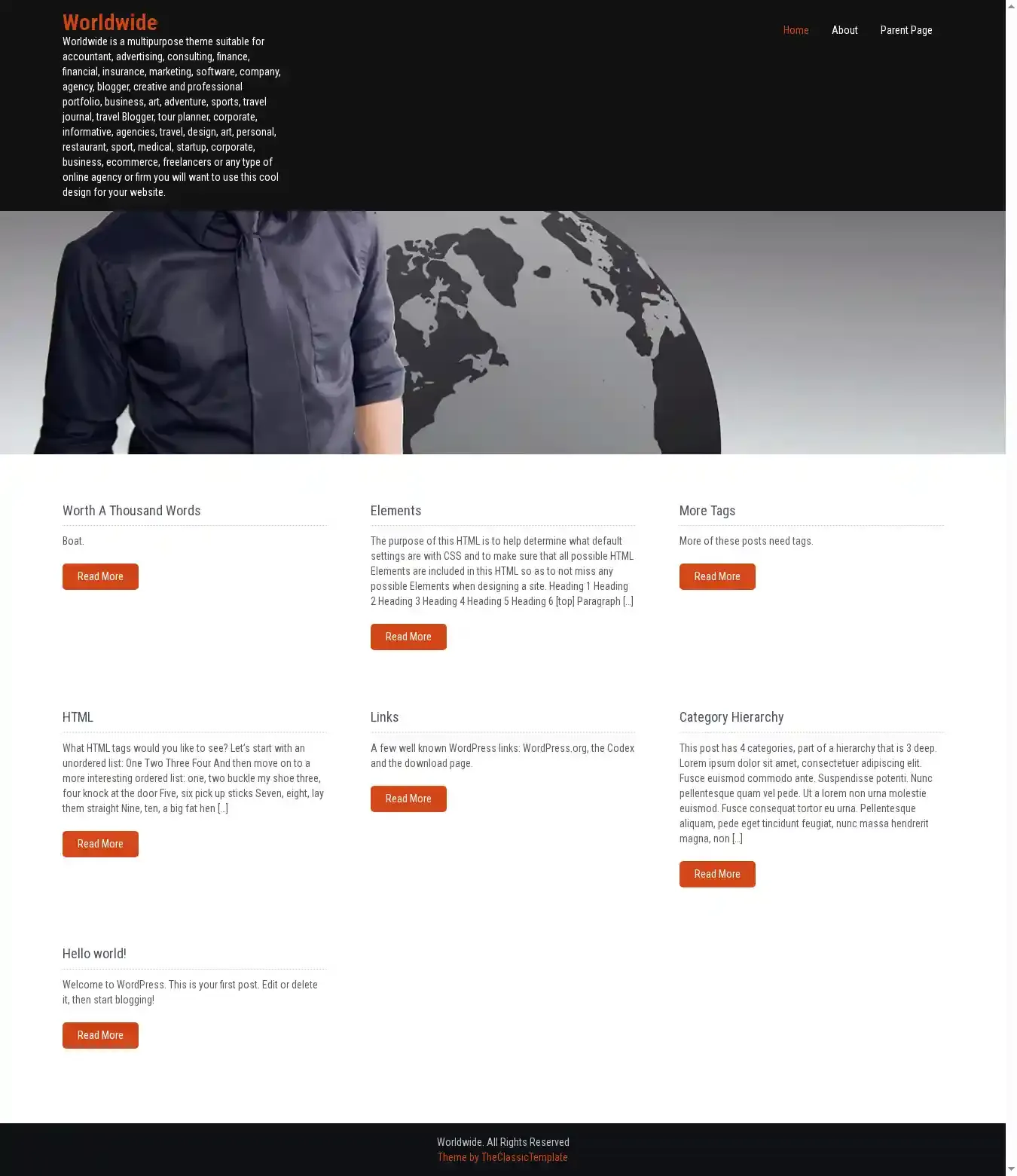 Worldwide home page on desktop