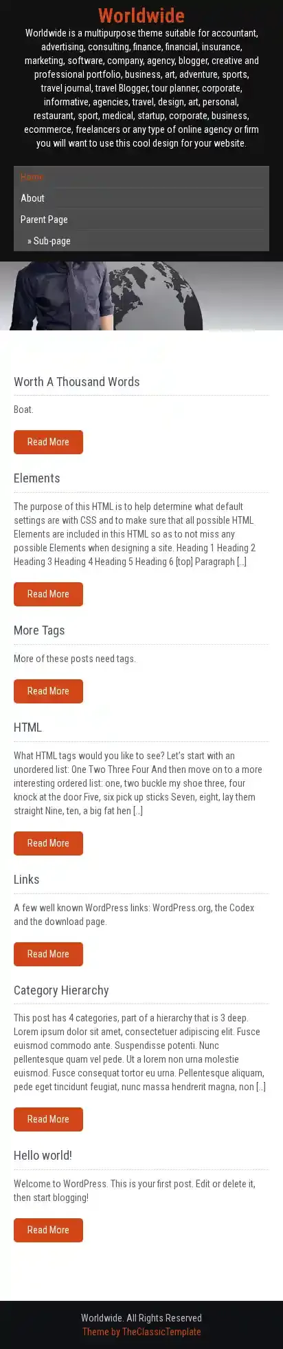Worldwide home page on mobile
