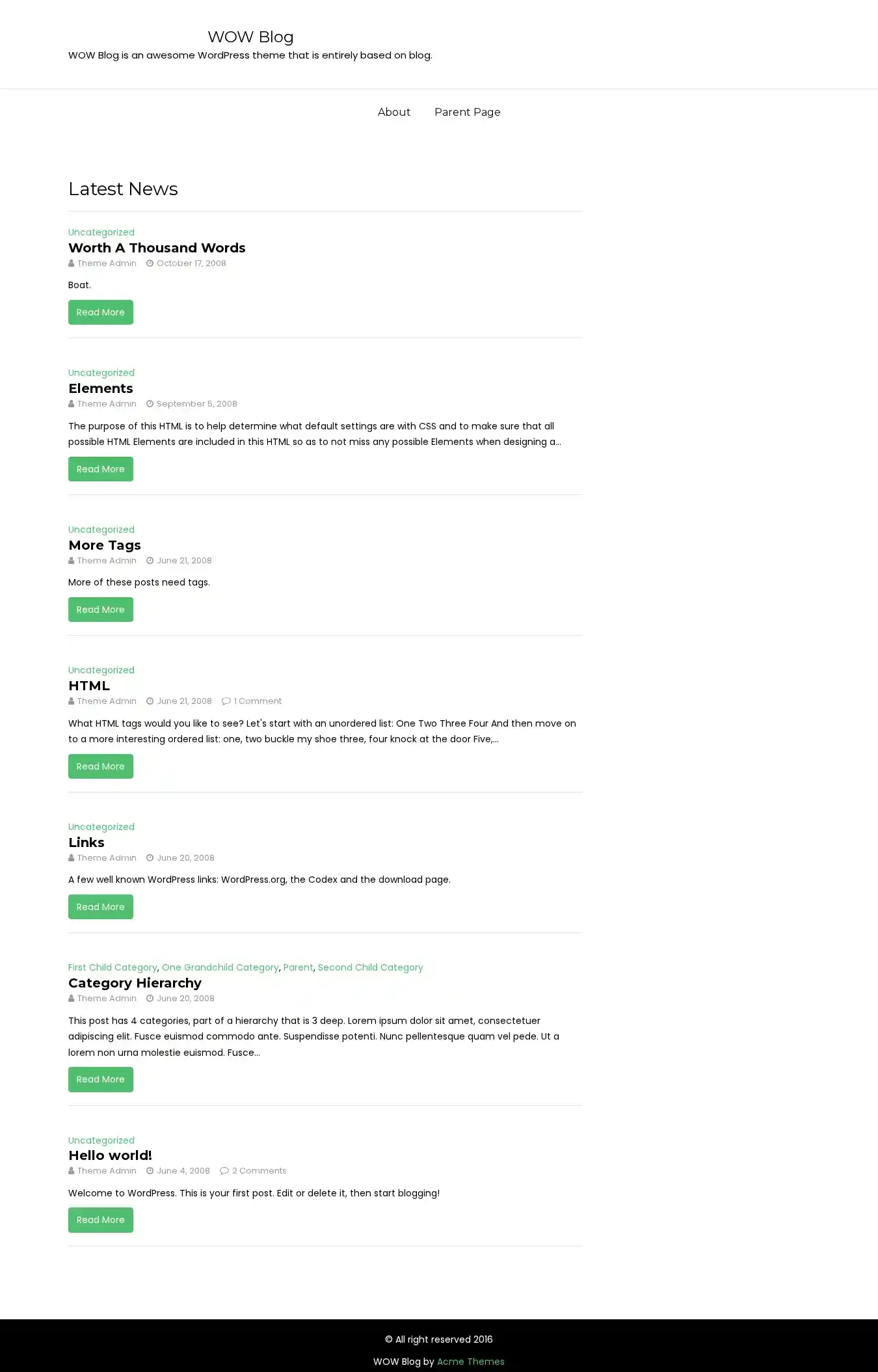 WOW Blog home page on desktop