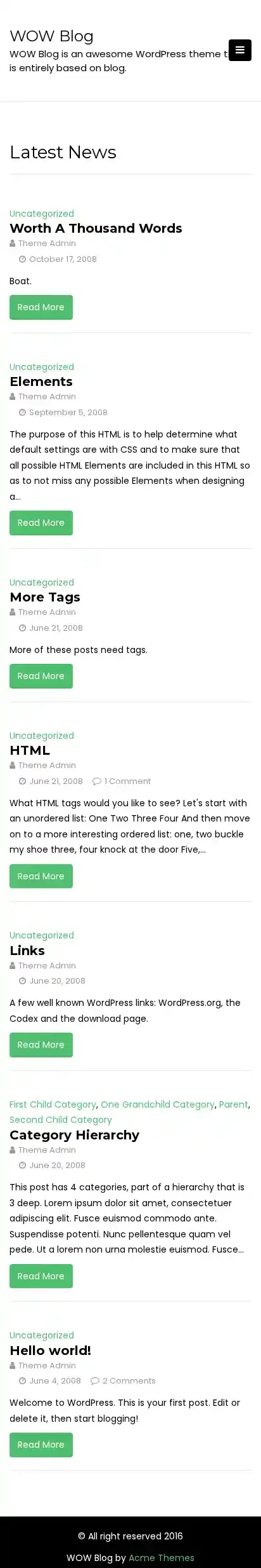 WOW Blog home page on mobile