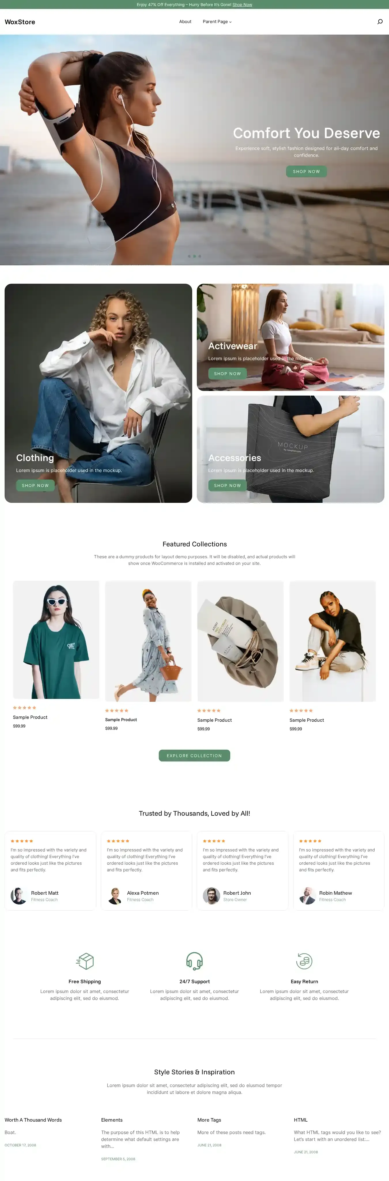 WoxStore home page on desktop