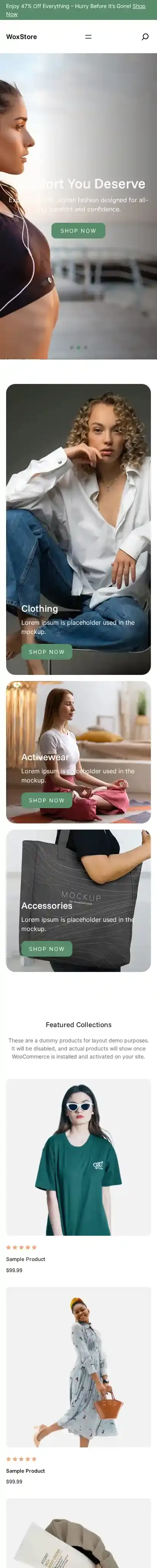WoxStore home page on mobile