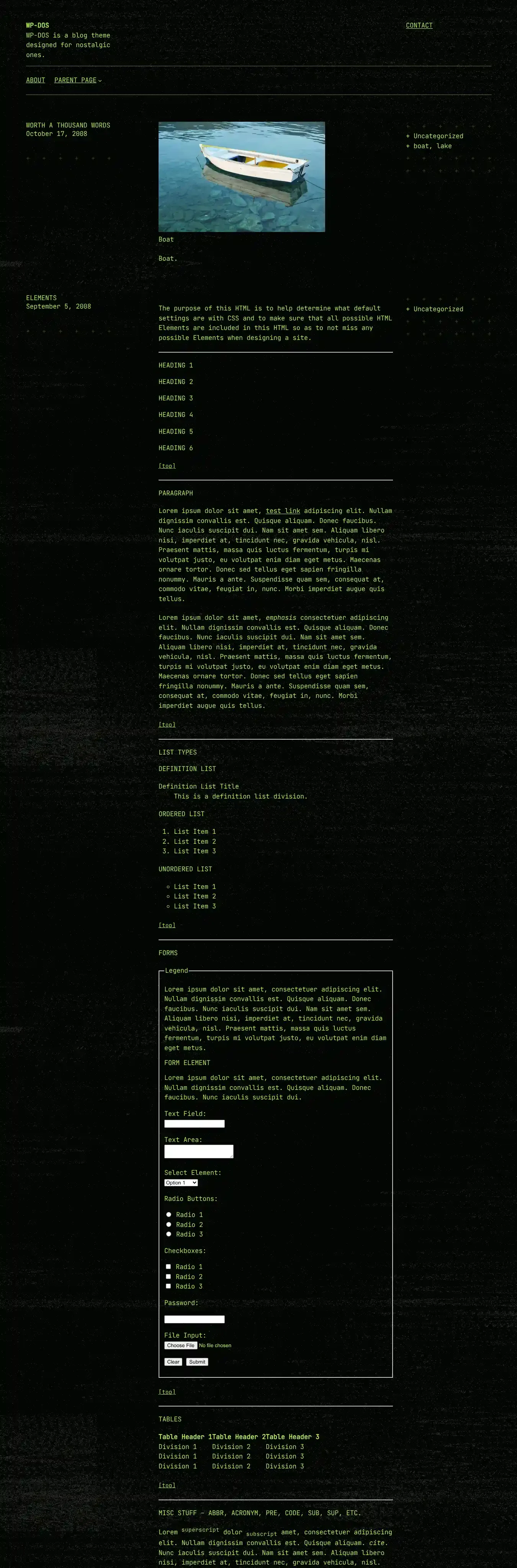 WP-DOS home page on desktop