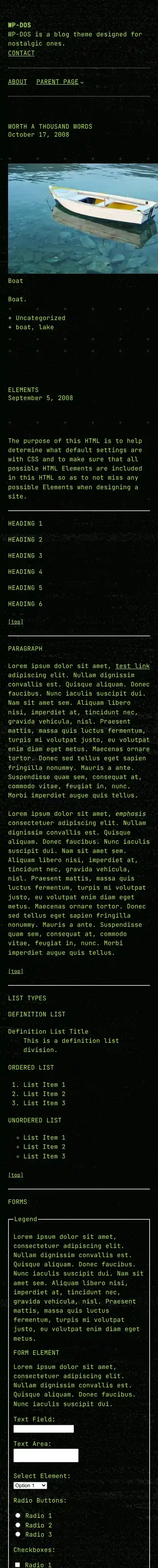 WP-DOS home page on mobile