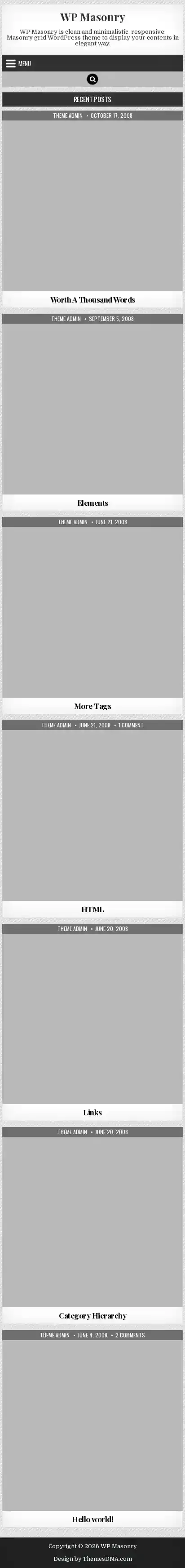 WP Masonry home page on mobile