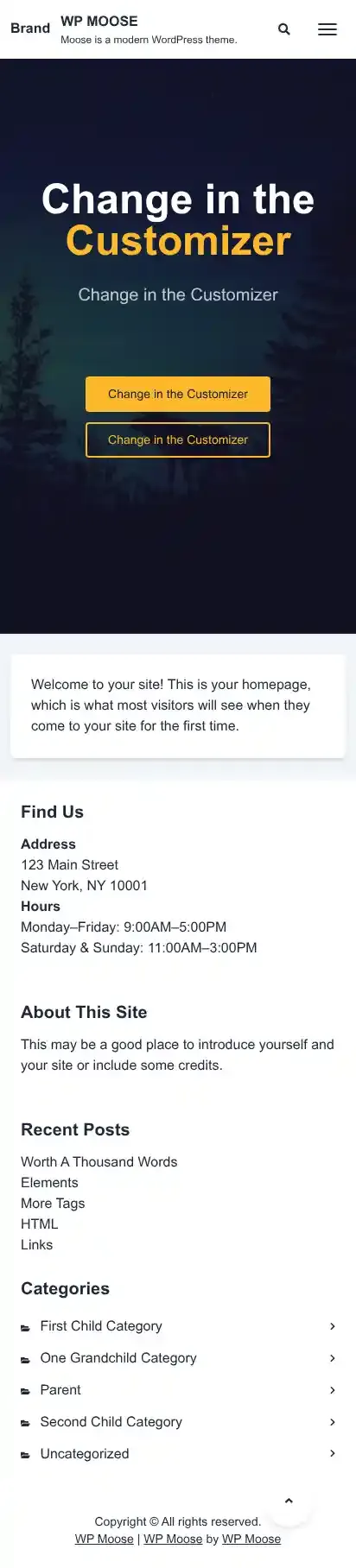 WP Moose home page on mobile