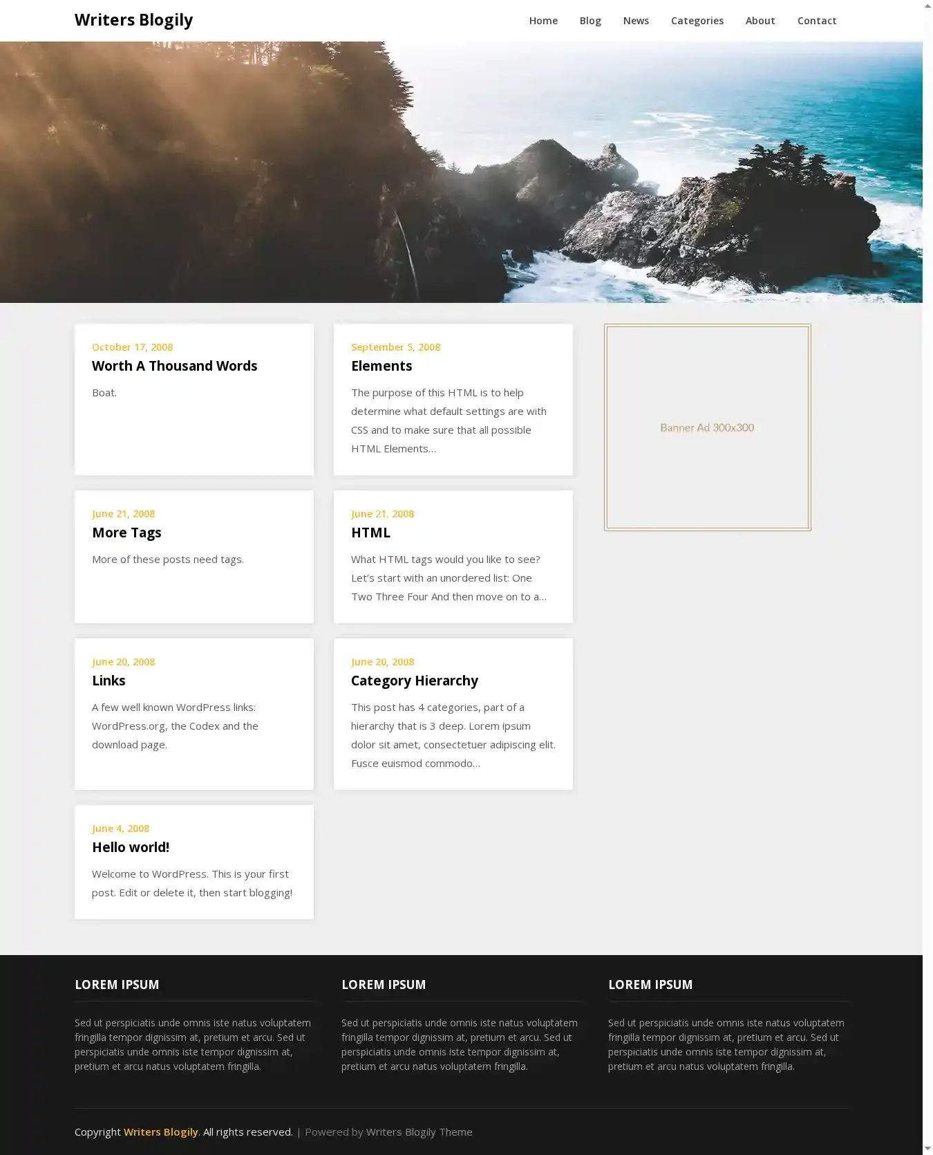 Writers Blogily home page on desktop