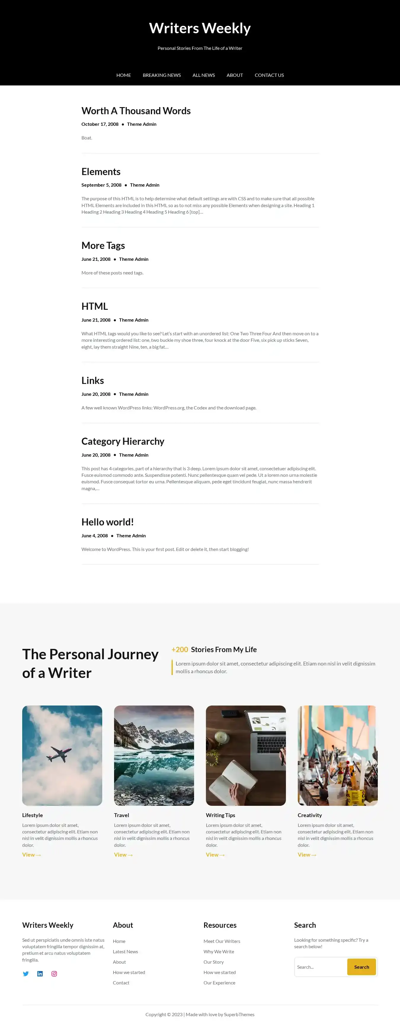Writers Weekly home page on desktop
