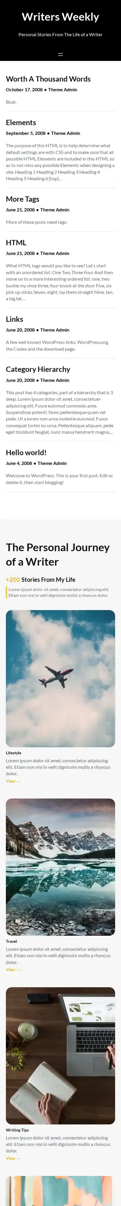 Writers Weekly home page on mobile