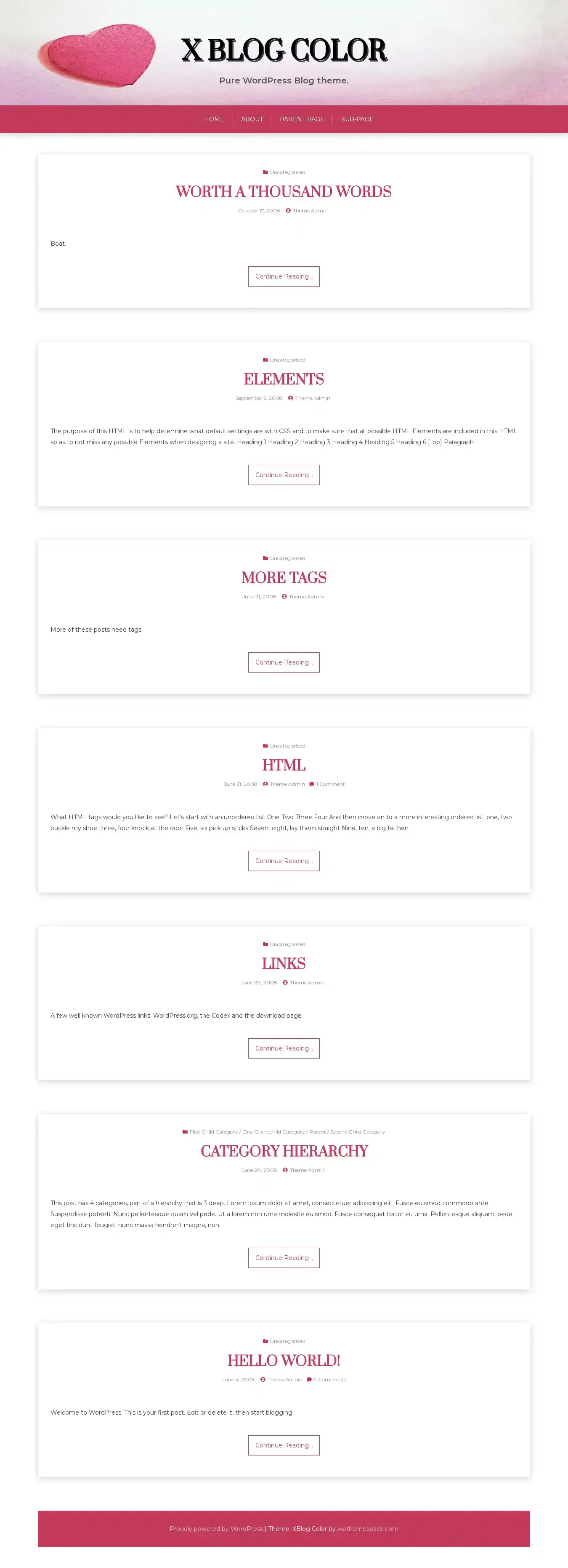 X Blog color home page on desktop