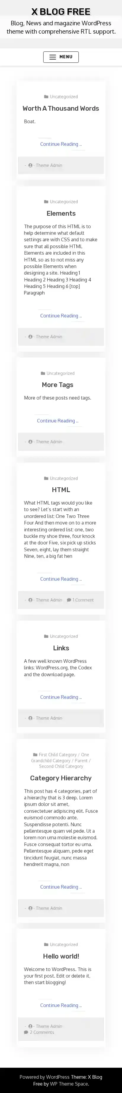 X Blog Free home page on mobile