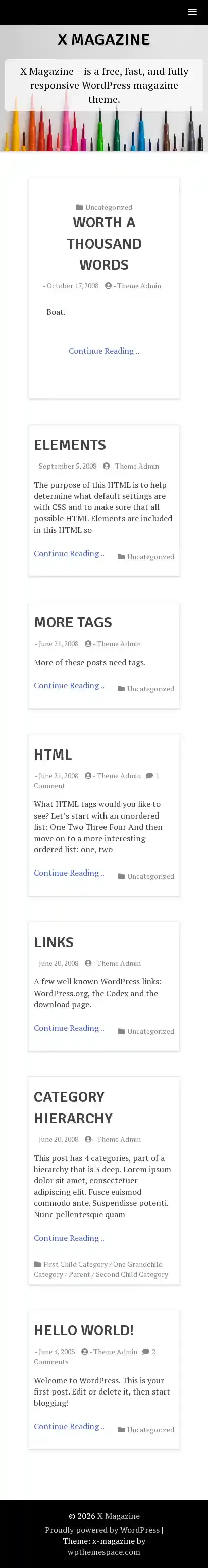 X Magazine home page on mobile