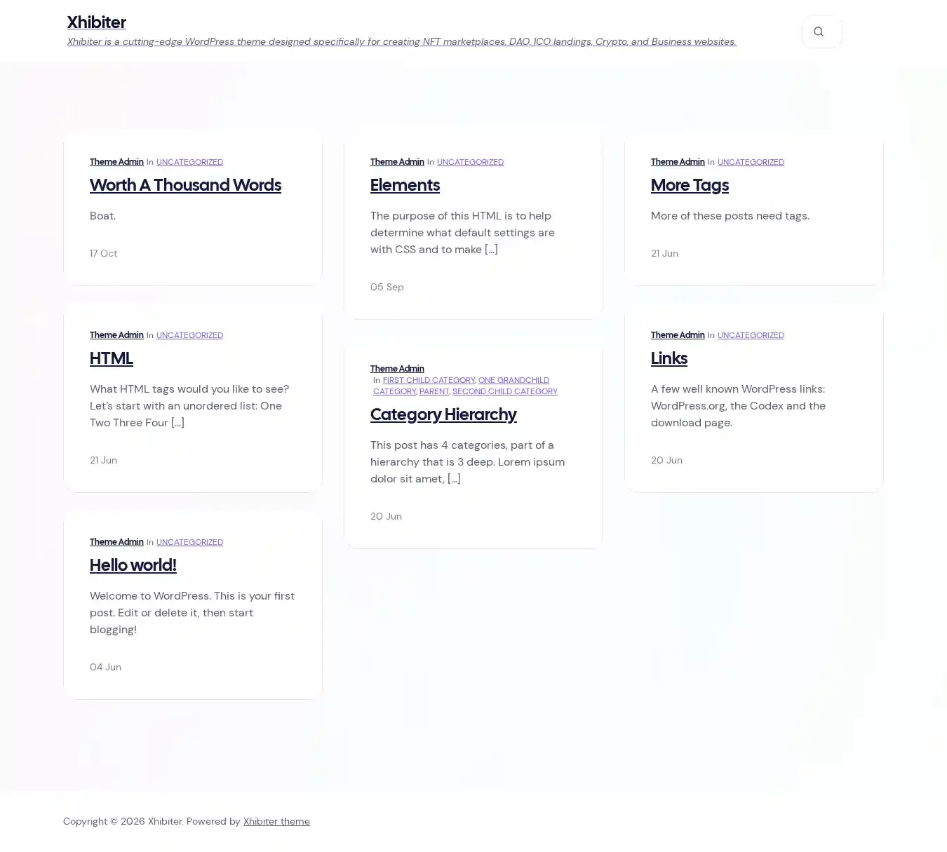 Xhibiter home page on desktop