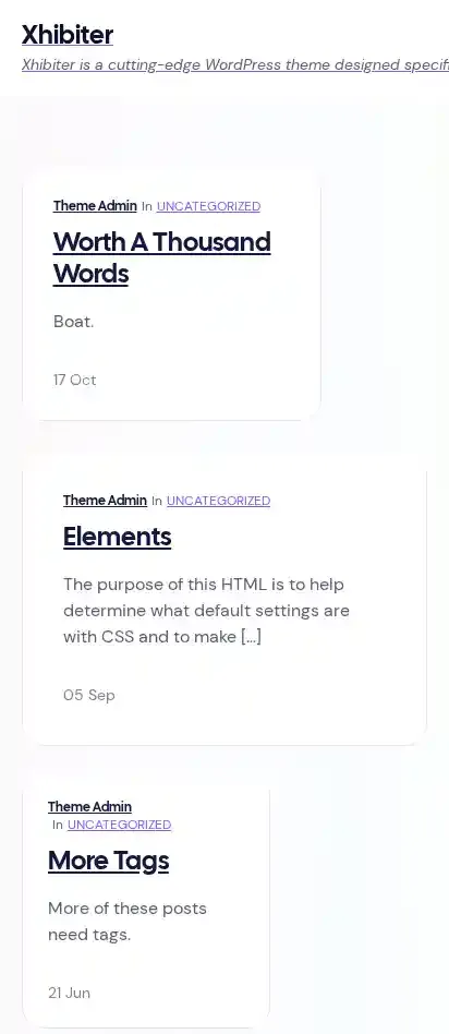 Xhibiter home page on mobile