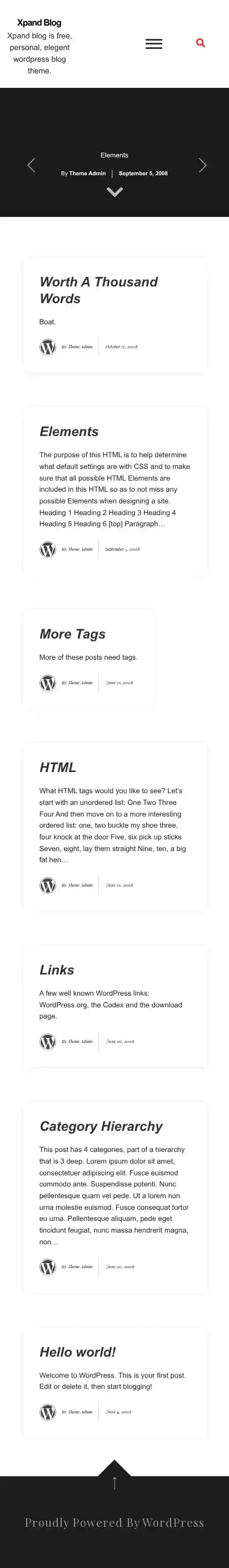 Xpand Blog home page on mobile