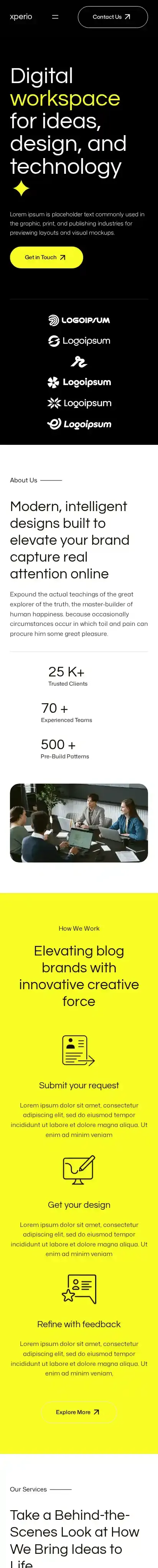 Xperio home page on mobile