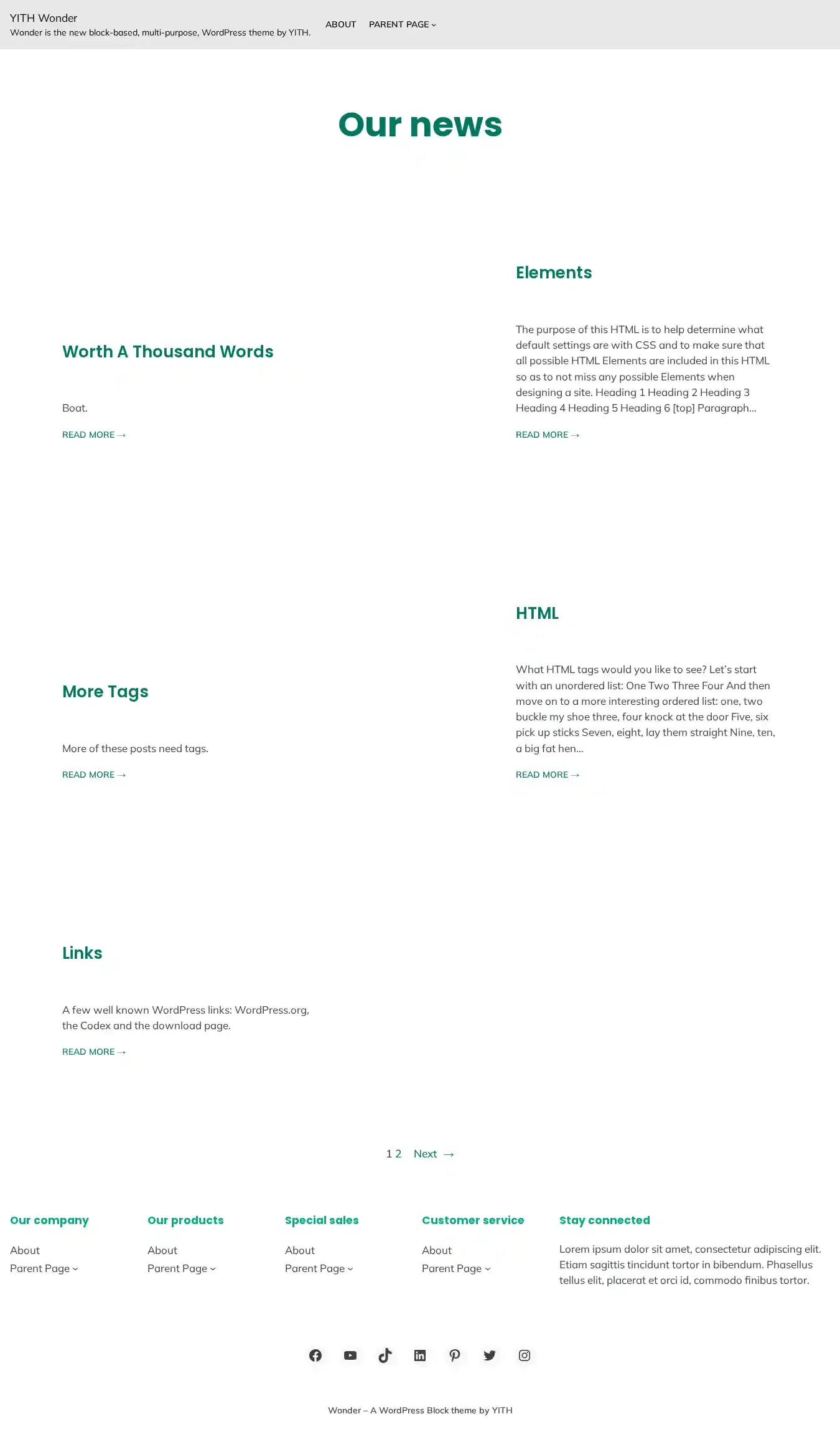 YITH Wonder home page on desktop