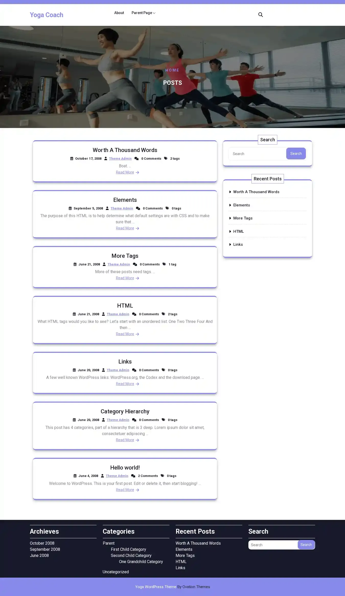 Yoga Coach home page on desktop