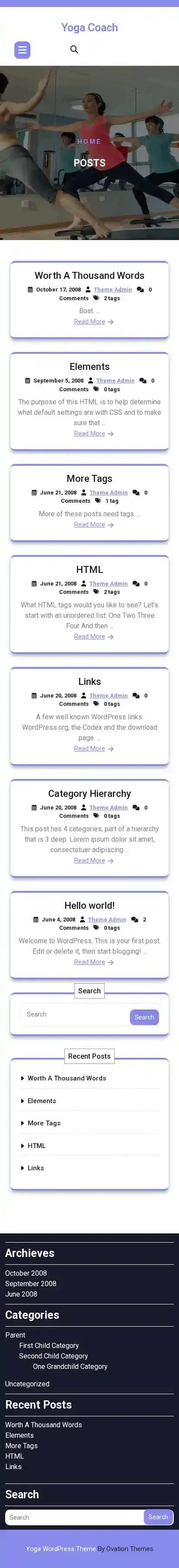 Yoga Coach home page on mobile