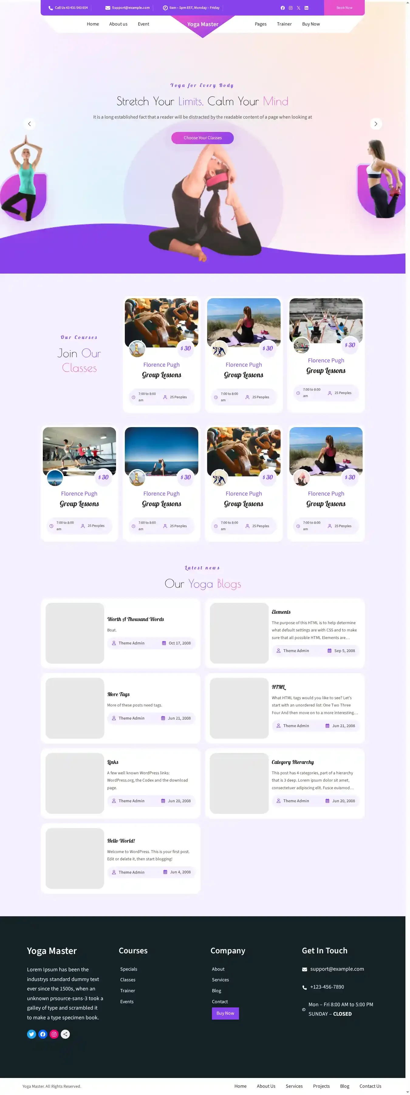 Yoga Master home page on desktop