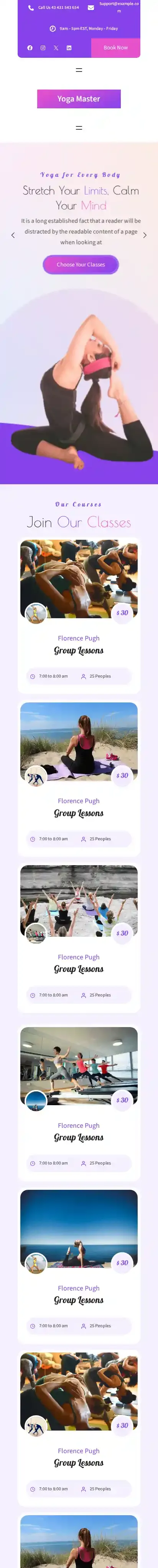 Yoga Master home page on mobile